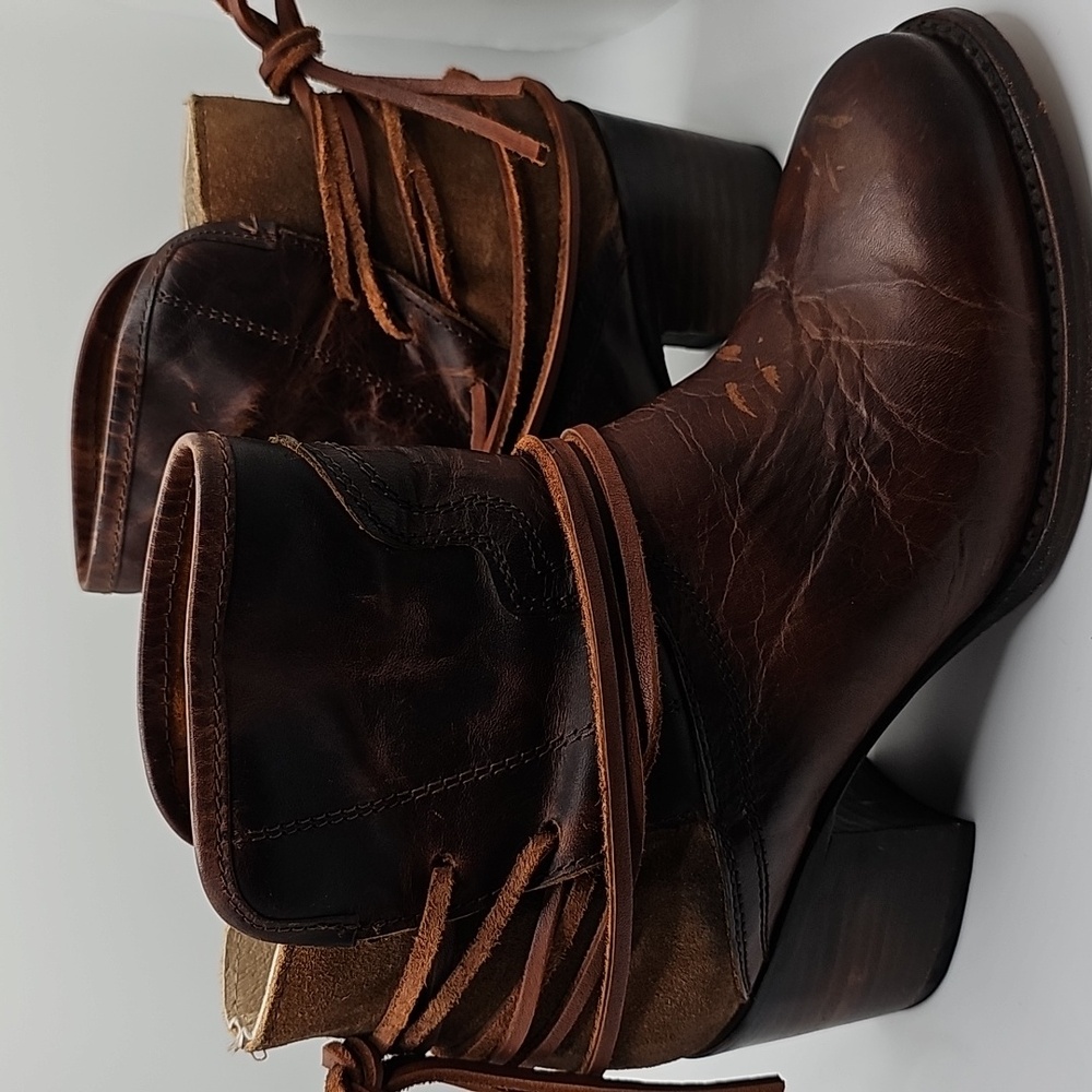 Freebird by Steven Casey Leather & Suede Ankle Boot Cognac Women’s Size 9 EU40